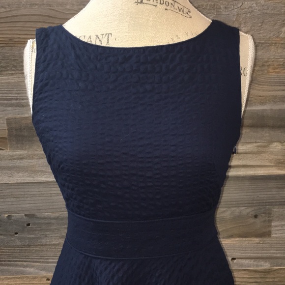 J crew textured navy for & flare midi dress size 2 - Picture 2 of 8
